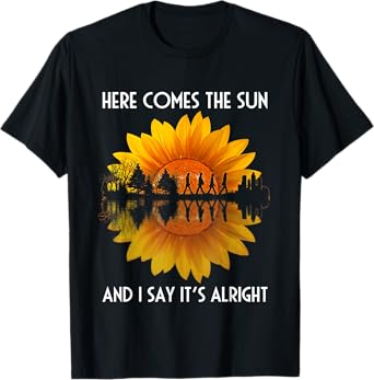 Here Comes The Sun Vintage Retro Sunflower Guitar Lake T-Shirt