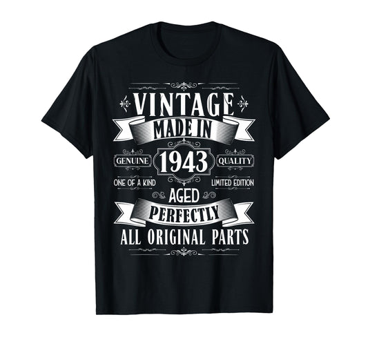 Vintage 82nd Birthday Men Born 1943 82 Years Old Bday Men T-Shirt