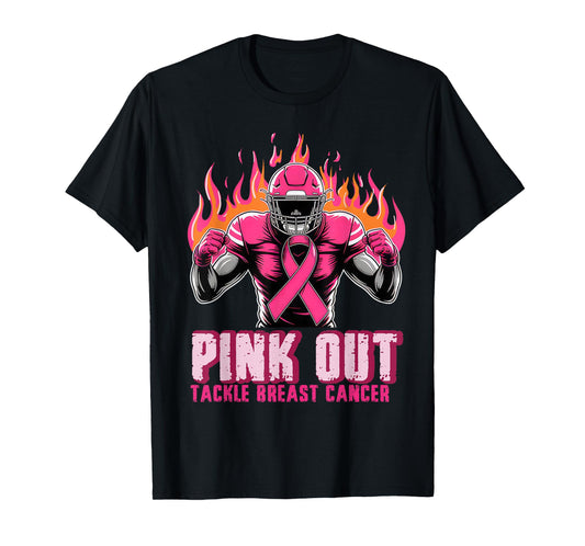 Football Pink Out Team Breast Cancer Awareness Month Men Boy T-Shirt