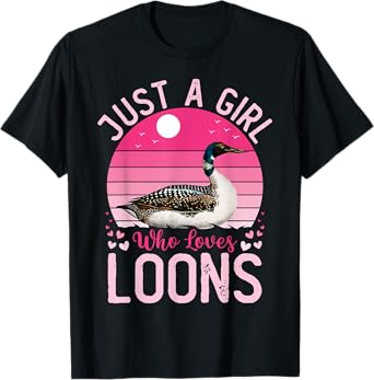 Girls Women Loon Bird Vintage Just A Girl Who Loves Loons T-Shirt