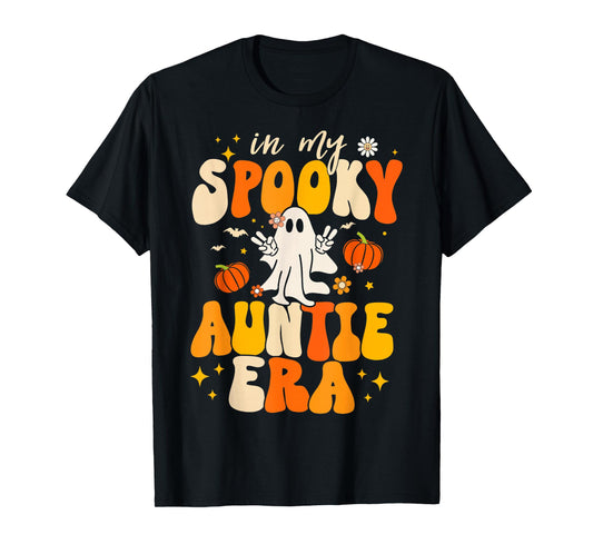 Retro In My Spooky Aunt Era Groovy Halloween Ghost Auntie T-Shirt