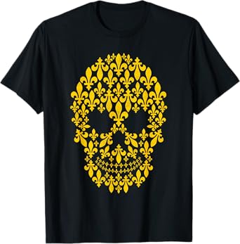 New Orleans Fleur de lis Skull Grunge Gold T-Shirt
