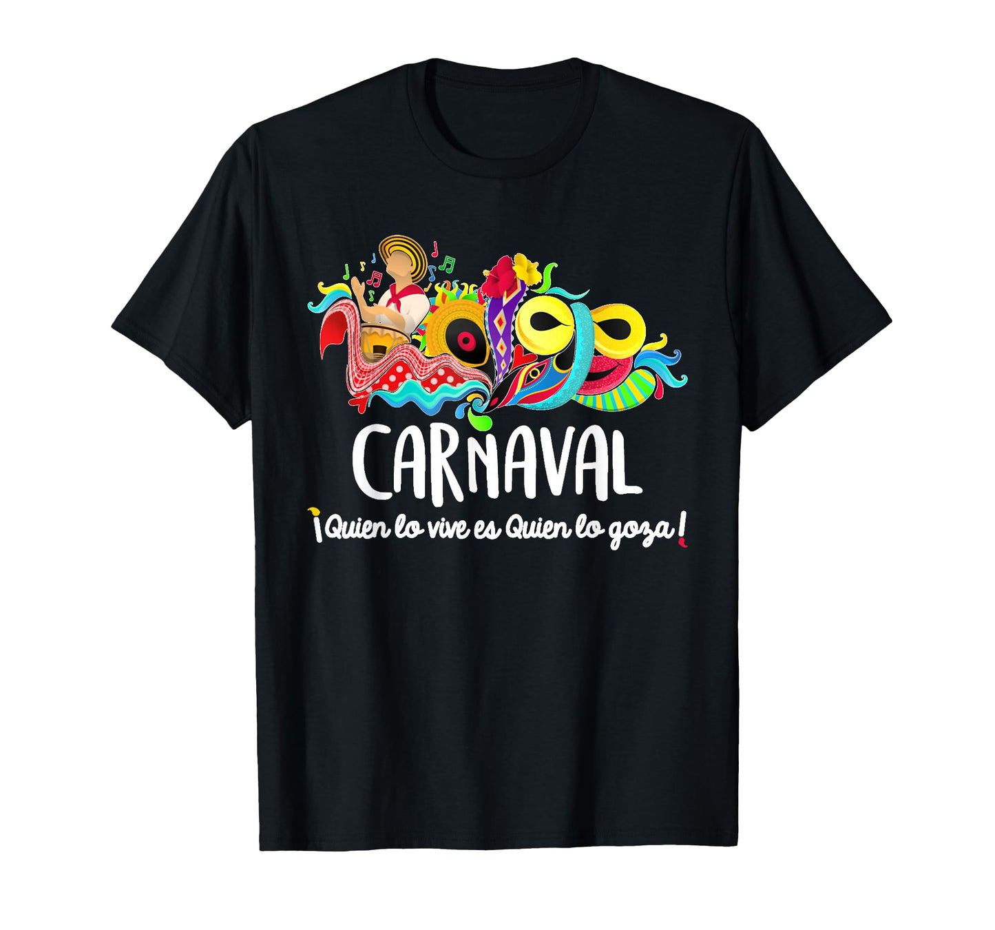 Mardi Gras Carnaval Funny Gift Unisex-Adults T-Shirt, Black, Small, Short Sleeve, Classic Fit, Cotton 60% Polyester 40%, Carnaval de Barranquilla, Monkey, Party, Carnival