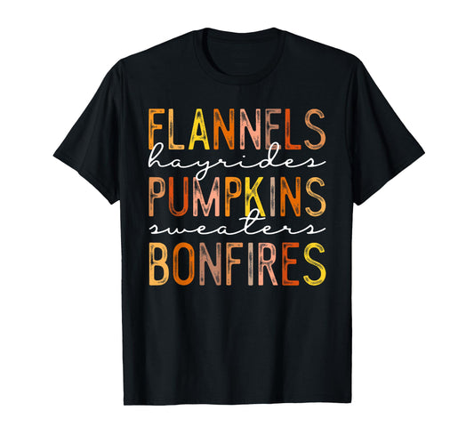 Flannels Pumpkins Bonfires Autumn Fall Leaves Thanksgiving T-Shirt