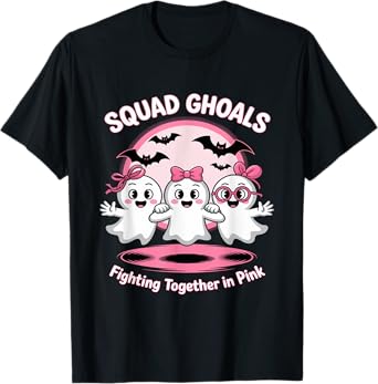 Cute Ghost Squad Halloween Fighting Together in Pink T-Shirt