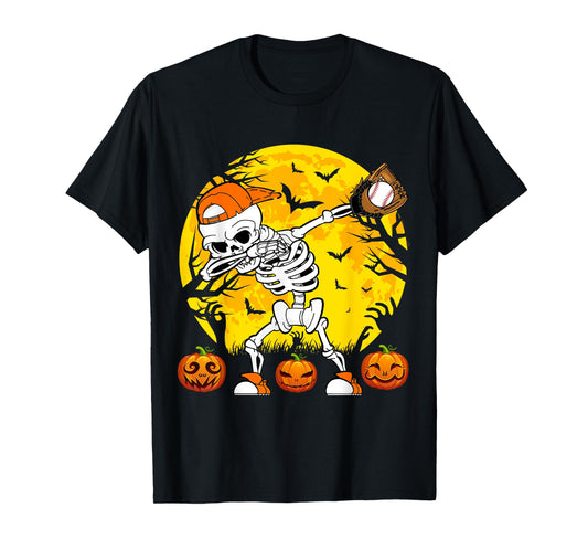 Baseball Halloween Dabbing Skeleton Funny Halloween Baseball T-Shirt