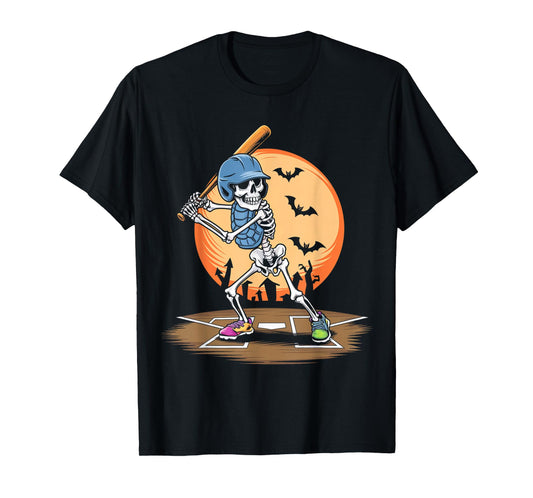 Baseball Skeleton Halloween Men Women Boys Halloween T-Shirt