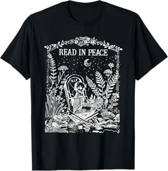 Read In Peace Skeleton Halloween Book Reading Spooky Teacher T-Shirt