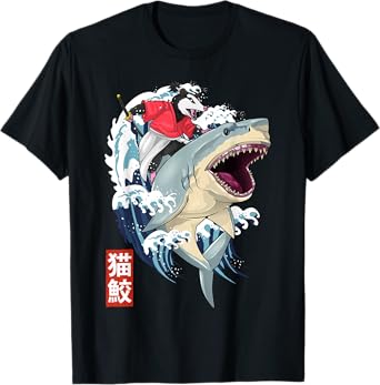 Retro Japanese Samurai Opossum Shark Vintage Kanagawa T-Shirt