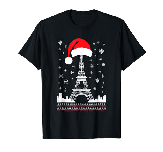 Eiffel Tower Santa Hat - Funny Vintage Paris Ugly Christmas T-Shirt