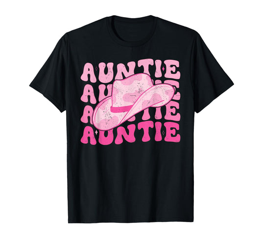 Retro Groovy Pink Cowboy Hat Western Aunt For Cowgirl Auntie T-Shirt
