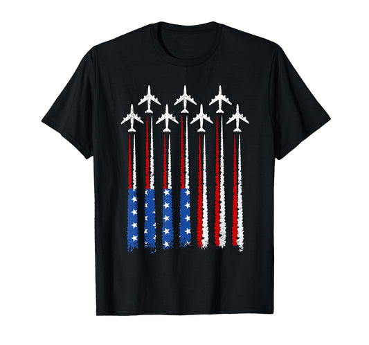 Airplane USA American Flag 4th of July Patriotic Vintage T-Shirt