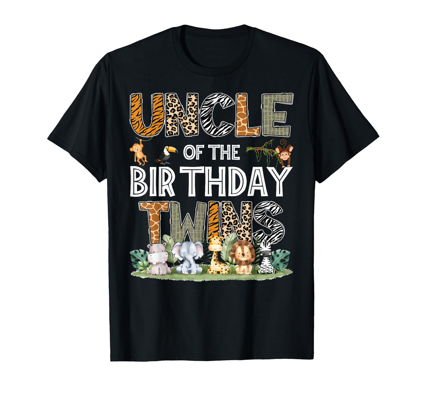 Uncle Of The Birthday Twins Safari Wild One Zoo Animal T-Shirt
