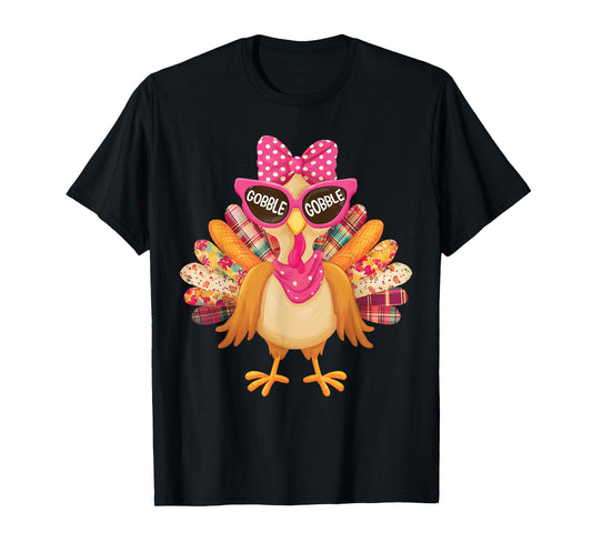 Gobble Gobble Turkey Day Girls Kids Happy Thanksgiving T-Shirt