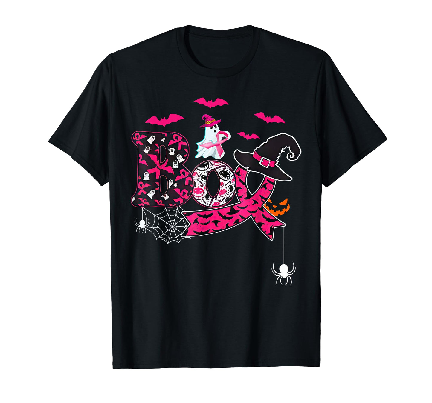 Boo Halloween Pumpkin Pink Ribbon Witch Breast Cancer T-Shirt