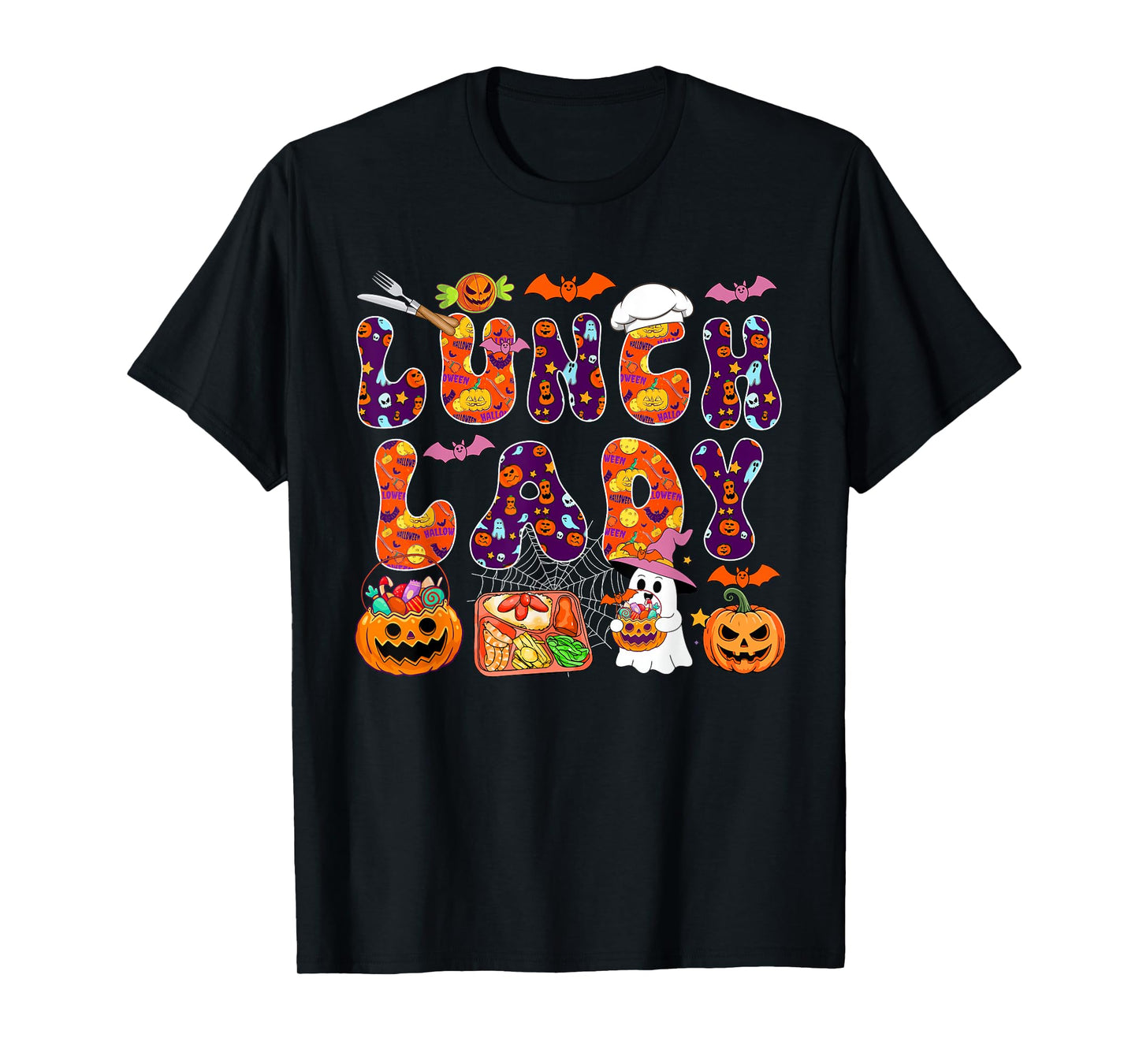 Lunch Lady Halloween Boo Carved Pumpkins Funny Job Team T-Shirt