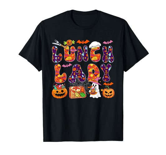 Lunch Lady Halloween Boo Carved Pumpkins Funny Job Team T-Shirt