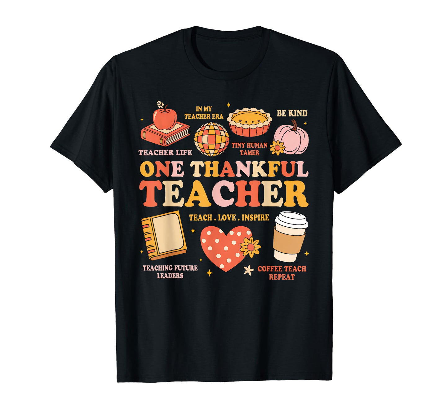 Groovy Teacher Thanksgiving Women One Thankful Teacher Fall T-Shirt