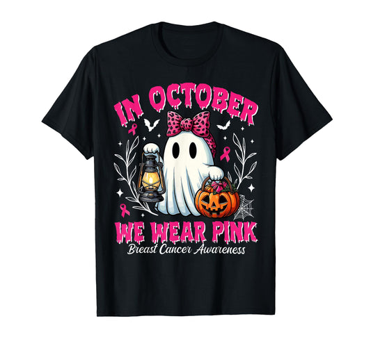 In October We Wear Pink Breast Cancer Awareness Halloween T-Shirt