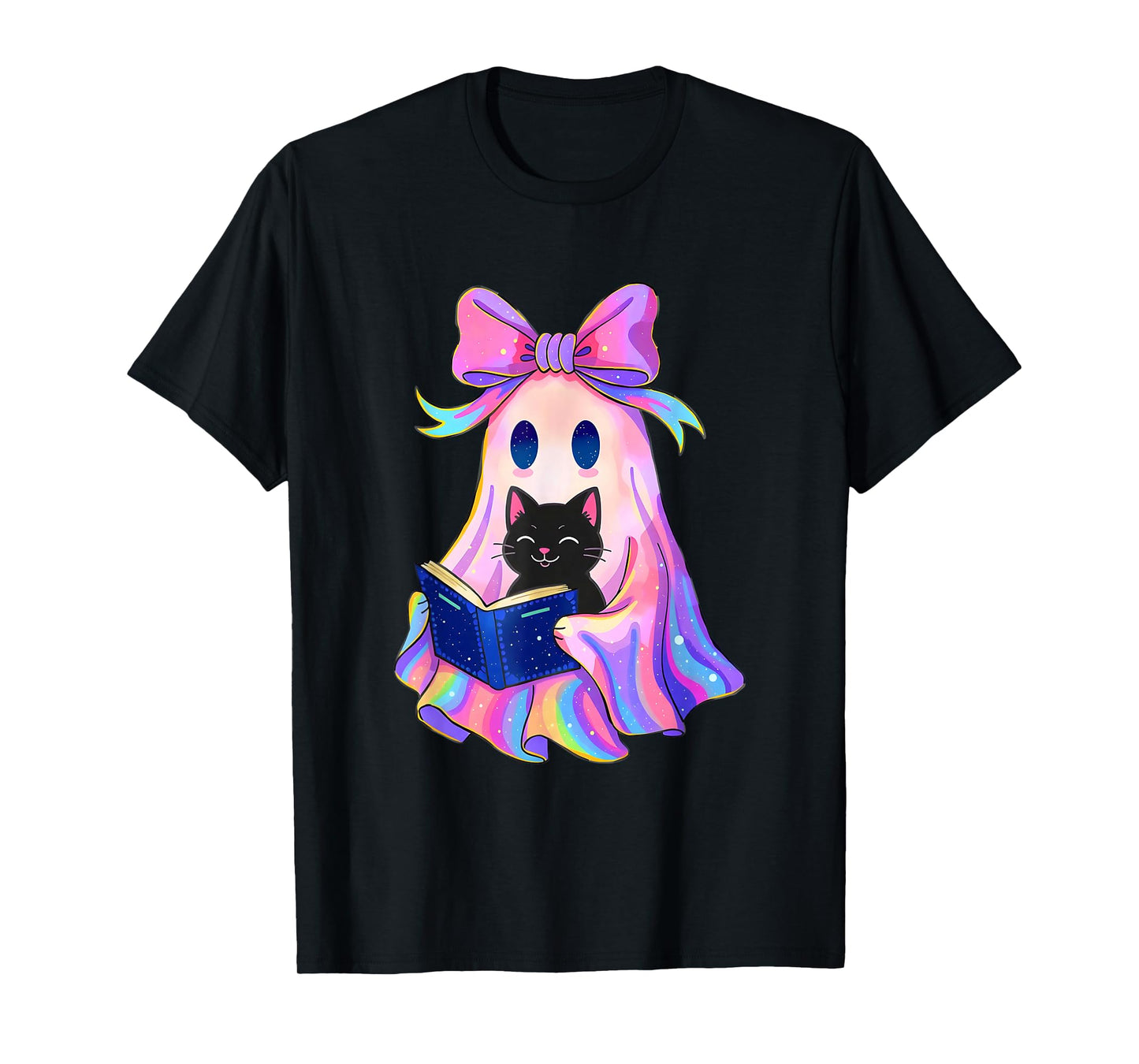 Funny Coquette Bow Halloween Ghost Holding Black Cat T-Shirt