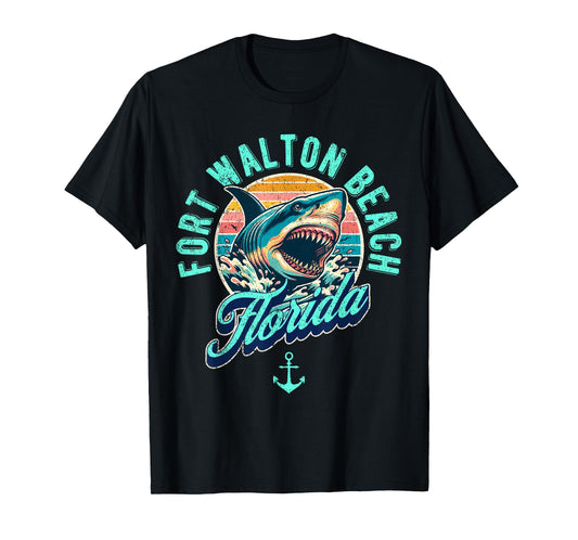 Fort Walton Beach Florida Shark Retro Distressed Design T-Shirt