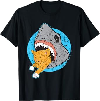Shark Eating Kitty Cat Design T-Shirt