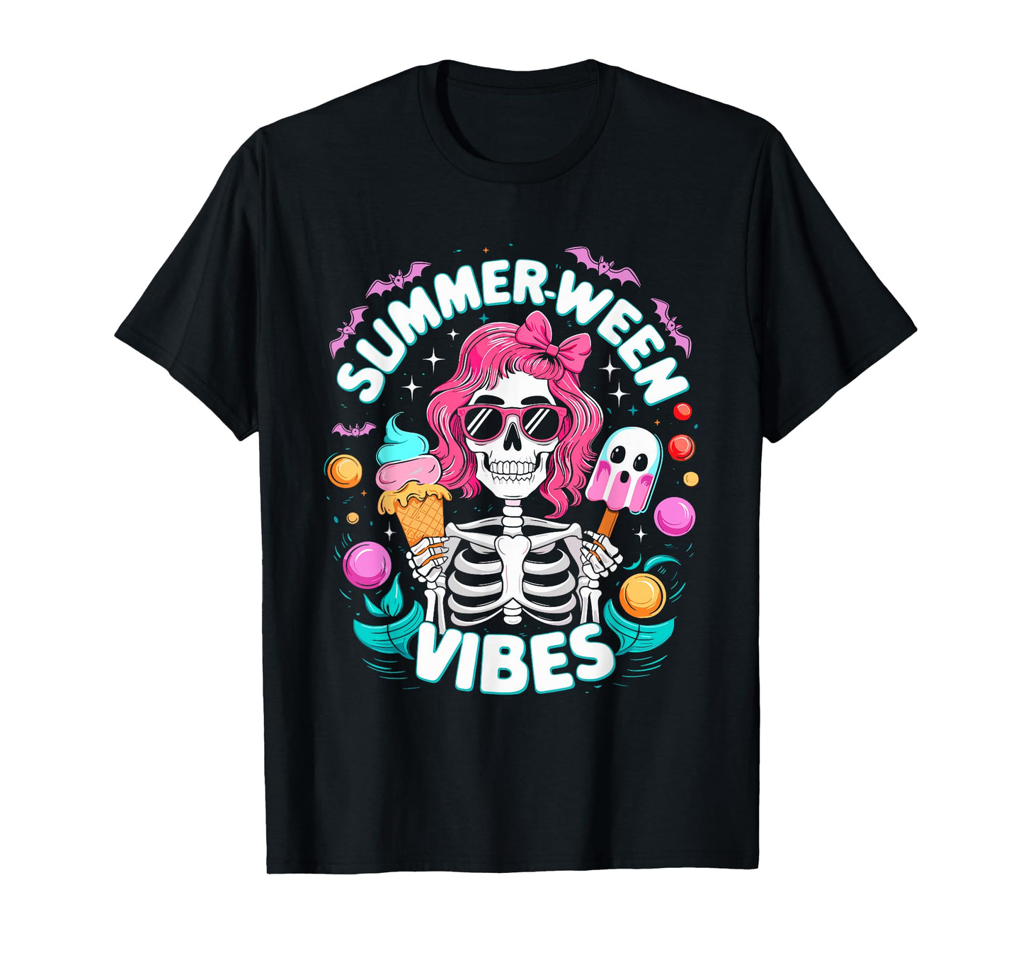 Summerween Vibes Skeleton Spooky Vacation Halloween Summer T-Shirt