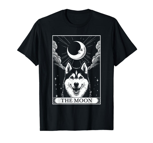 Tarot Card Vintage Crescent Moon Siberian Husky Dog Mom T-Shirt