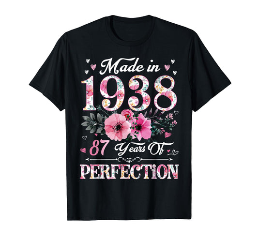 87 Year Old Made In 1938 Floral 87th Birthday Gift For Women T-Shirt