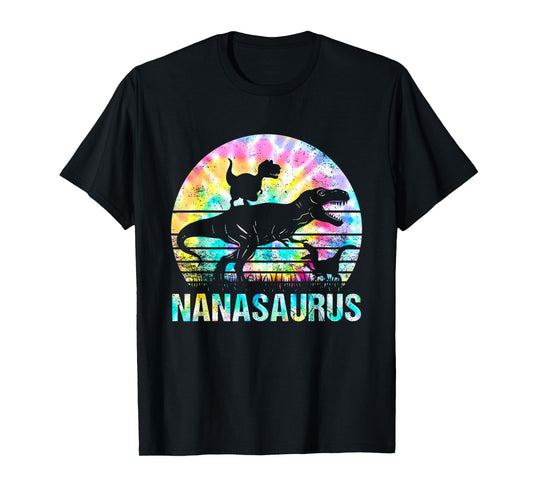 Nanasaurus T Rex Dinosaur Mom Saurus Tie Dye Vintage 70s T-Shirt