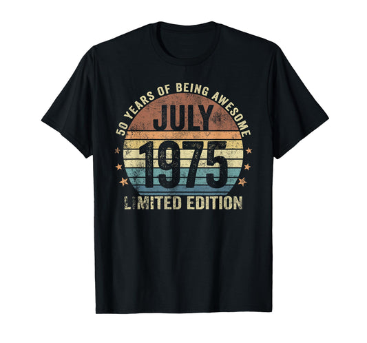 Retro 50 Years Old Vintage July 1975 50th Birthday Men Women T-Shirt