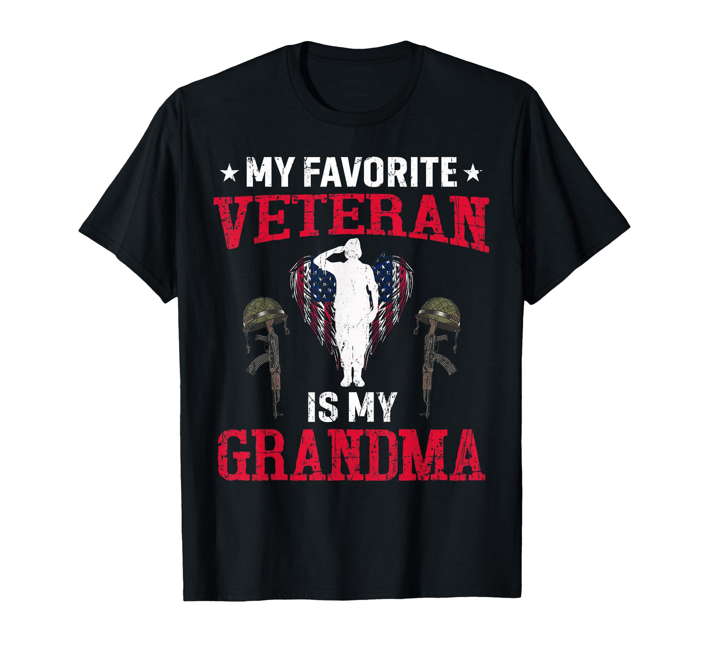 My Favorite Veteran Is My Grandma Usa Flag Vintage Men Women T-Shirt