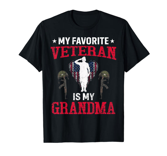 My Favorite Veteran Is My Grandma Usa Flag Vintage Men Women T-Shirt