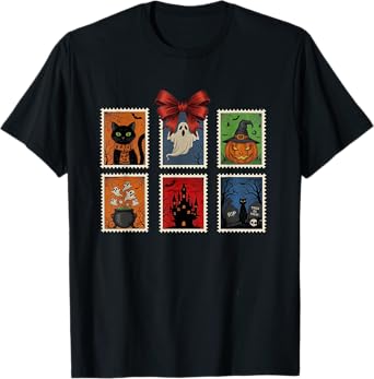 Halloween Stamp,Spooky Mail Art Tee,Vintage Ghost Funny T-Shirt