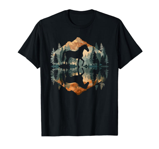 Horse Mountain Reflection Pony Nature Wildlife T-Shirt