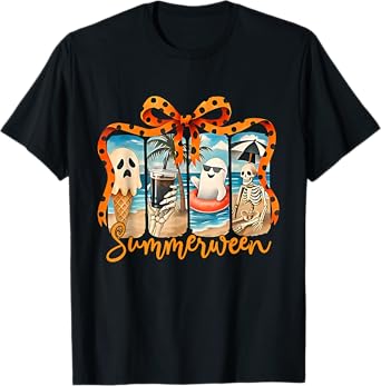 Summerween Skeleton Ghost Beach Party Halloween Vibes T-Shirt