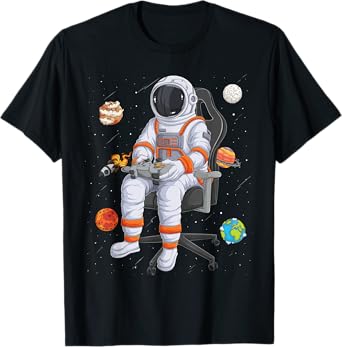 Astronaut Gamer Outer Space Men kids Gaming System Planets T-Shirt