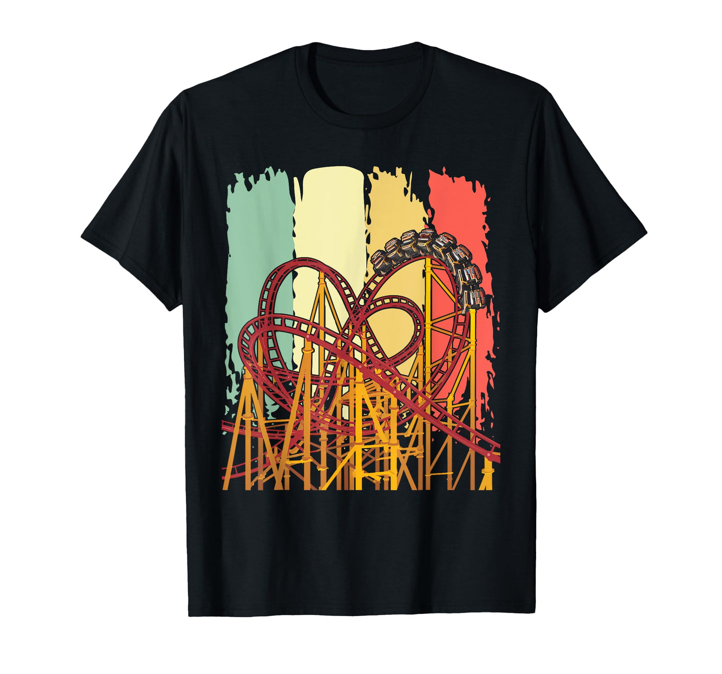 Roller Coaster Lover Gift Co. Retro Roller Coaster T-Shirt - Unisex-Adults/Kids - Black - Small - Short Sleeve - Classic Fit - Cotton Blend - Machine Wash
