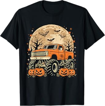 Monster Truck Halloween Jack O Lantern Moon Pumpkin Boy Men T-Shirt