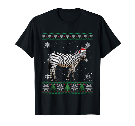 Santa Zebra Ugly Sweater Animals Christmas Pajama T-Shirt