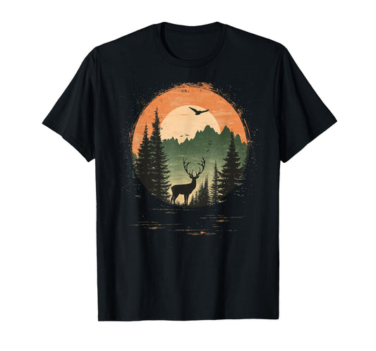 Retro Wilderness Bear Trees Reflection Outdoor Forest T-Shirt