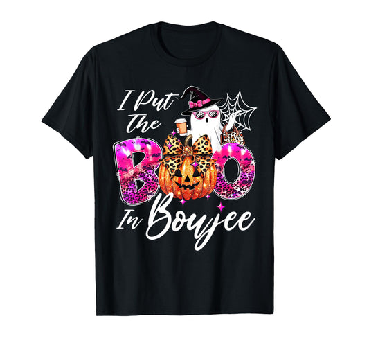 I Put The Boo in Boujee Cute Leopard Boujie Ghost Halloween T-Shirt