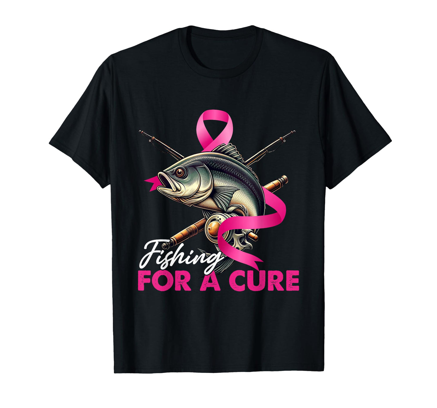 Breast Cancer Awareness Fishing for A Cure Pink Ribbon T-Shirt