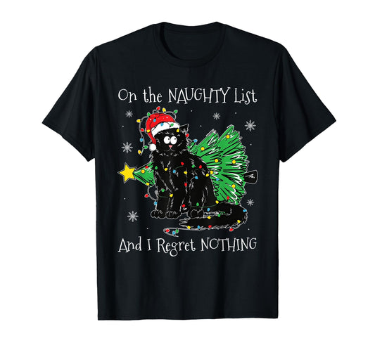 On The Naughty List And I Regret Nothing Cat Christmas Kids T-Shirt