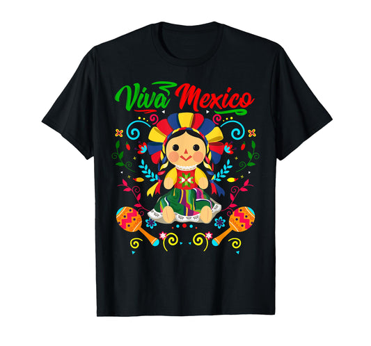 Viva Mexico Mexican Girl Flowers Independence Day Girls Kids T-Shirt