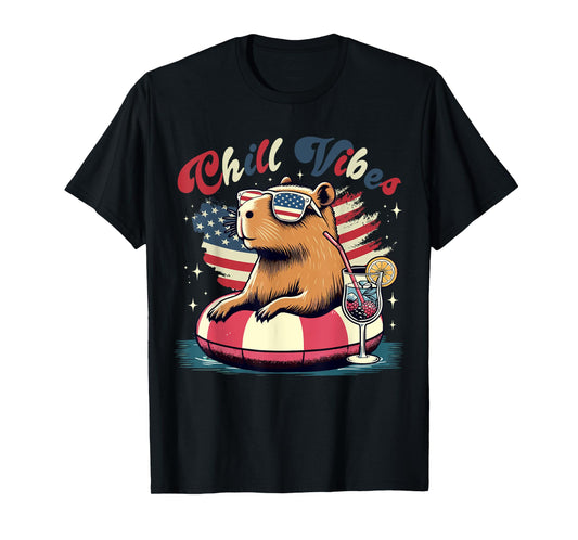 Chill Funny Vibes Costume 4th July Capybara Relaxing Drinker T-Shirt
