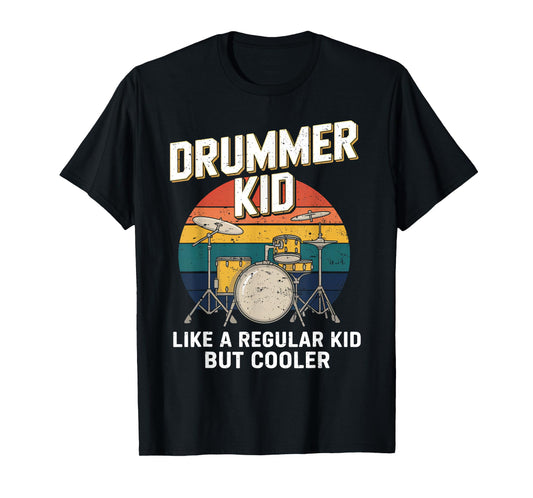 Vintage Drummer Kid Drumming Percussionist Drums Kids Boys T-Shirt
