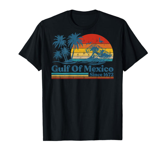 Gulf of Mexico Since 1672 Retro Sunset Graphic Design Back T-Shirt