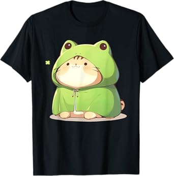 Cute Cat In Frog Costume Kawaii Anime Kitty Kitten Frog Cat T-Shirt for Men Women Kids