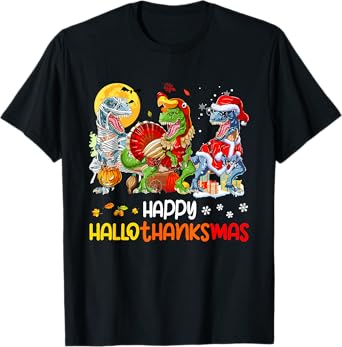 Happy Hallothanksmas Thanksgiving Dinosaur T Rex Turkey T-Shirt